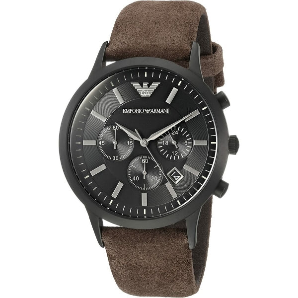 Emporio Armani Chronograph Black Dial Brown Leather Strap Watch For Men - AR11078 Watches Emporio Armani   