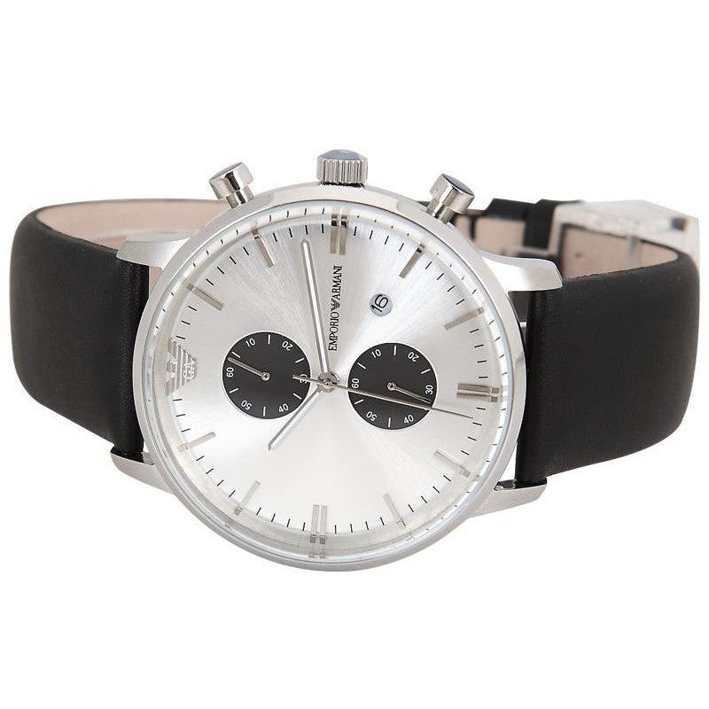 Emporio Armani Gianni White Dial Black Leather Strap Watch For Men - AR0385 Watches Emporio Armani   