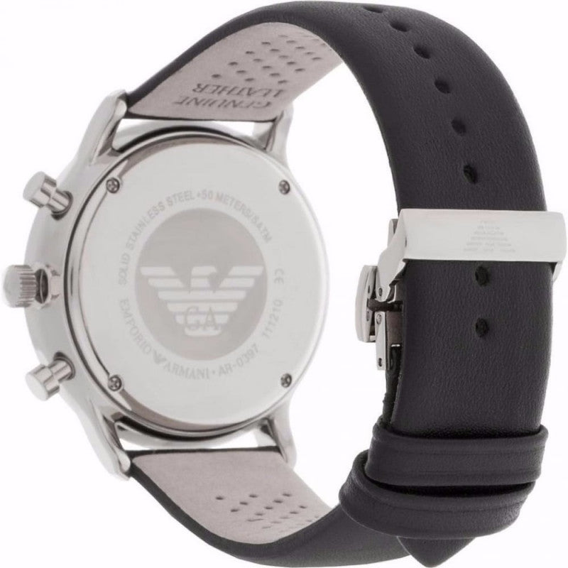 Emporio Armani Gianni Chronograph Black Dial Black Leather Strap Watch For Men - AR0397 Watches Emporio Armani   