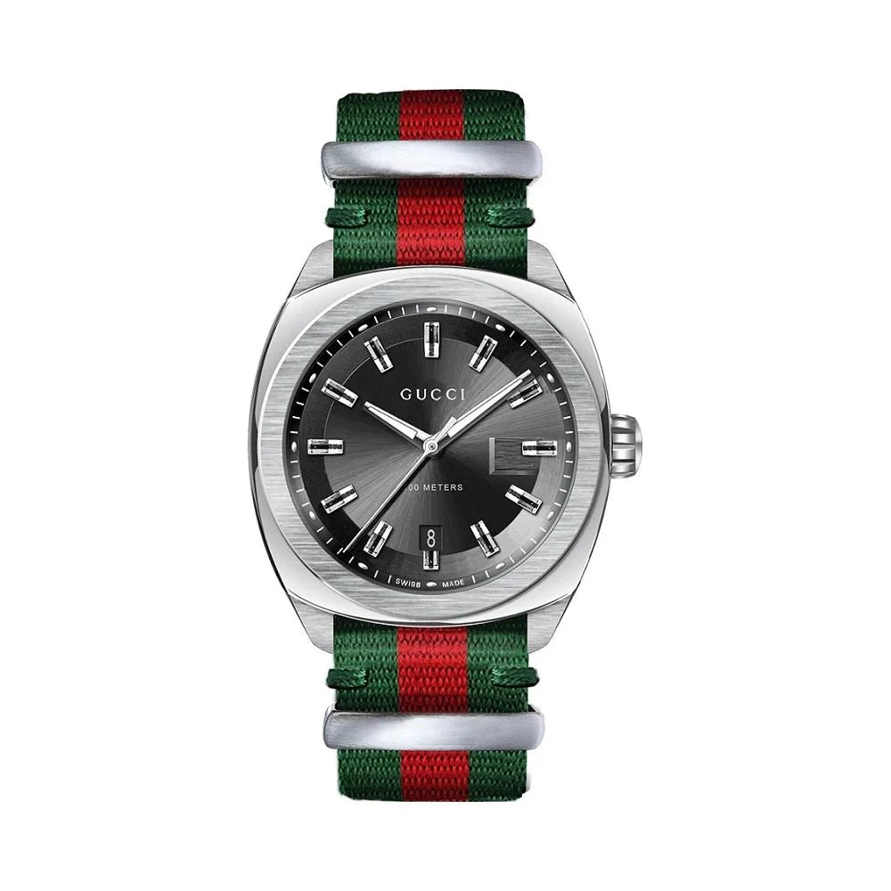 Gucci GG2570 Black Dial Green & Red Nylon Strap Watch For Men - YA142305 Watches Gucci   