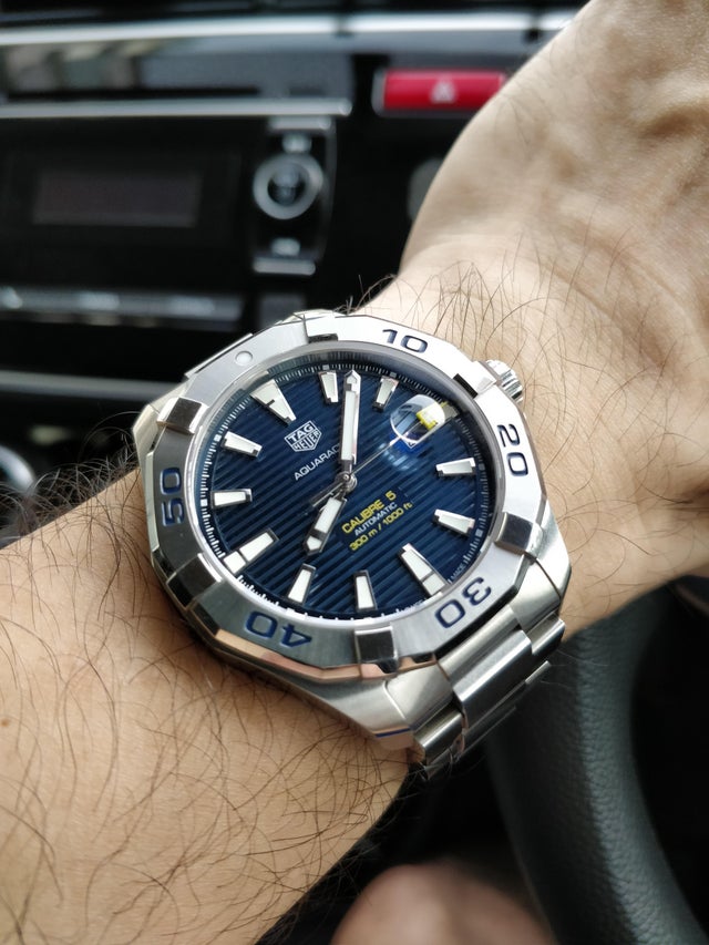 Tag Heuer Aquaracer Calibre 5 Automatic Blue Dial Silver Steel Strap Watch for Men - WAY2012.BA0927 Watches Tag Heuer   