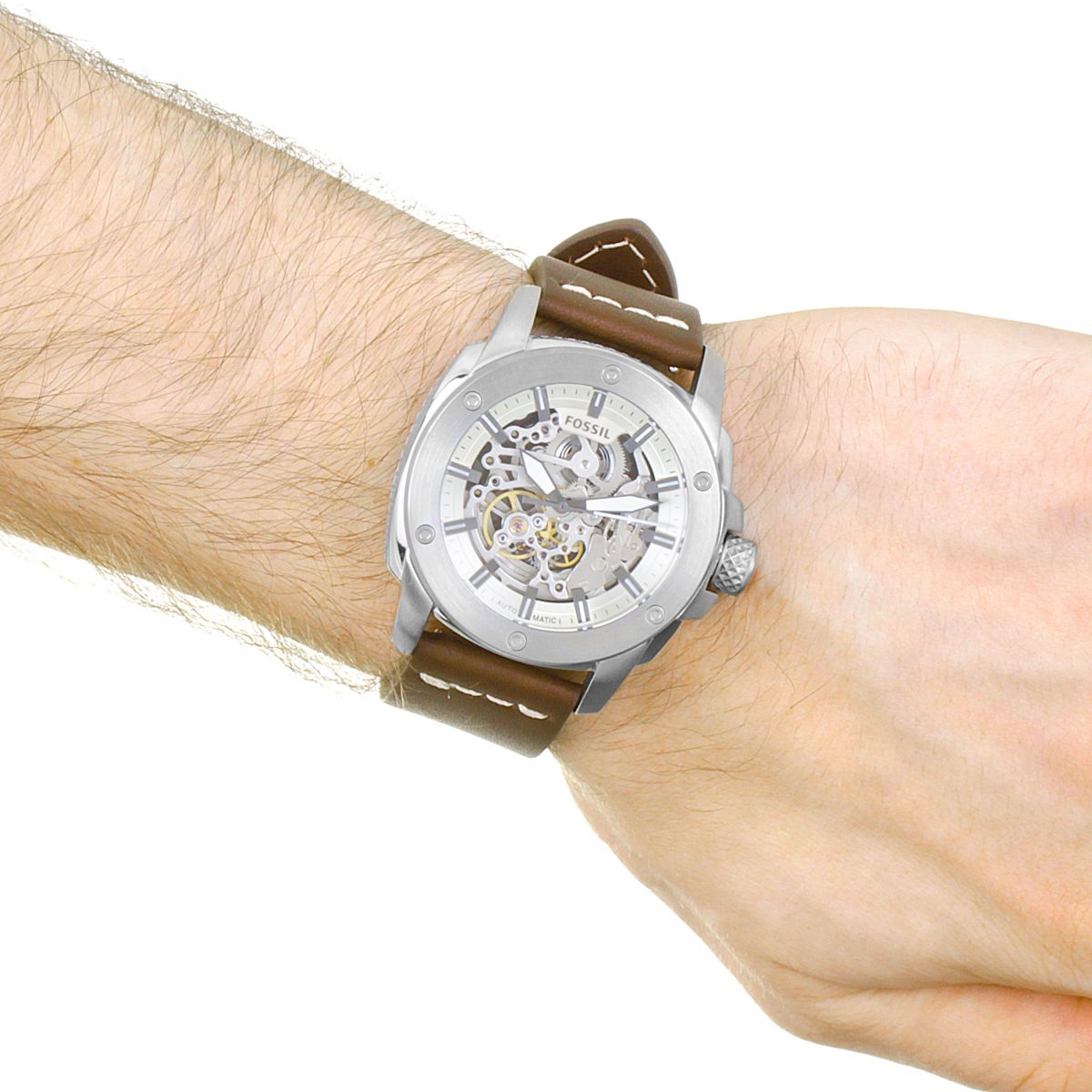 Fossil Modern Machine Automatic Skeleton White Dial Brown Leather Strap Watch for Women - ME3083 Watches Fossil   