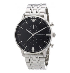 Emporio Armani Chronograph Black Dial Silver Stainless Steel Watch For Men - AR0389 Watches Emporio Armani   