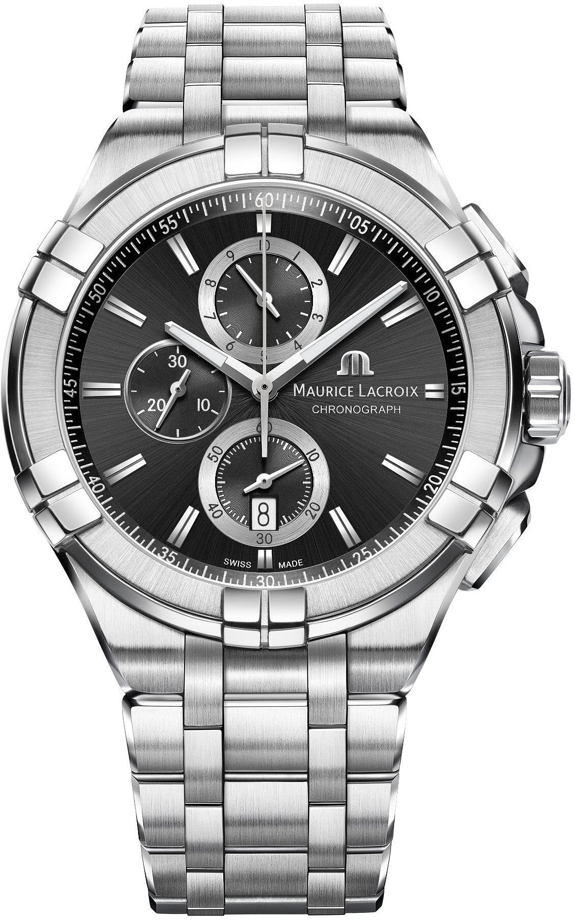 Maurice Lacroix Aikon Chronograph Black Dial Silver Steel Strap Watch for Men - AI1018-SS002-330-1 Watches Maurice Lacroix   