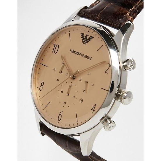 Emporio Armani Classic Chronograph Cream Dial Brown Leather Strap Watch For Men - AR1878 Watches Emporio Armani   