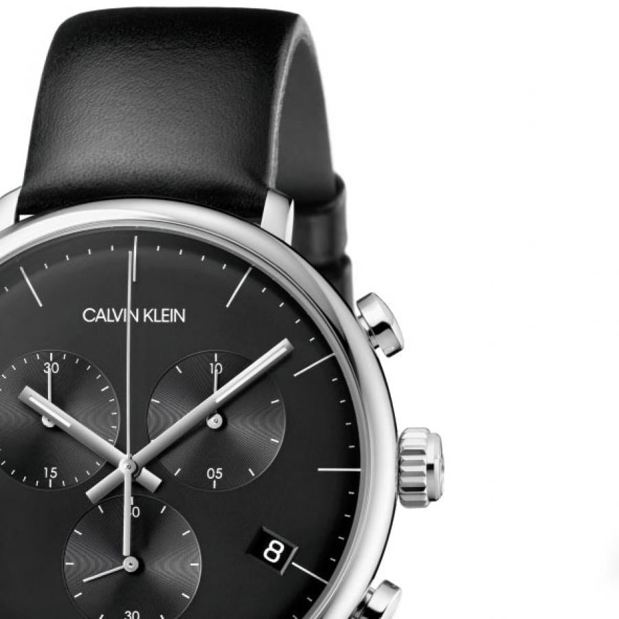 Calvin Klein High Noon Chronograph Black Dial Black Leather Strap Watch for Men - K8M271C1 Watches Calvin Klein   