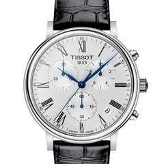 Tissot Carson Premium Chronograph White Dial Black Leather Strap Watch For Men - T122.417.16.033.00 Watches Tissot   