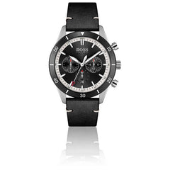 Hugo Boss Chronograph Black Dial Black Leather Strap Watch for Men - 1513864 Watches Hugo Boss   