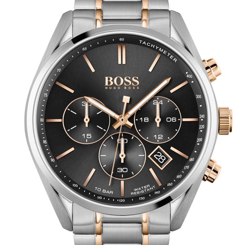 Hugo Boss Champion Black Dial Two Tone Steel Strap Watch for Men - 1513819 Watches Hugo Boss   