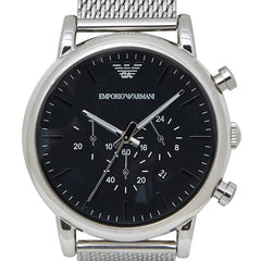 Emporio Armani Classic Chronograph Black Dial Silver Mesh Bracelet Watch For Men - AR1808 Watches Emporio Armani   