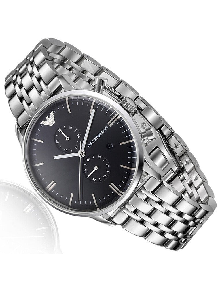 Emporio Armani Gianni Chronograph Black Dial Silver Stainless Steel Watch For Men - AR80009 Watches Emporio Armani   