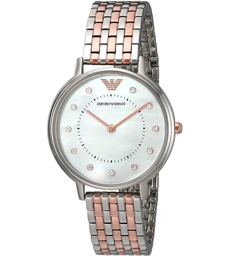 Emporio Armani Gianni T Bar Mother of Pearl Dial Two Tone Stainless Steel Strap Watch For Women - AR2508 Watches Emporio Armani   