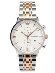 Emporio Armani Chronograph White Dial Two Tone Stainless Steel Strap Watch For Men - AR0399 Watches Emporio Armani   