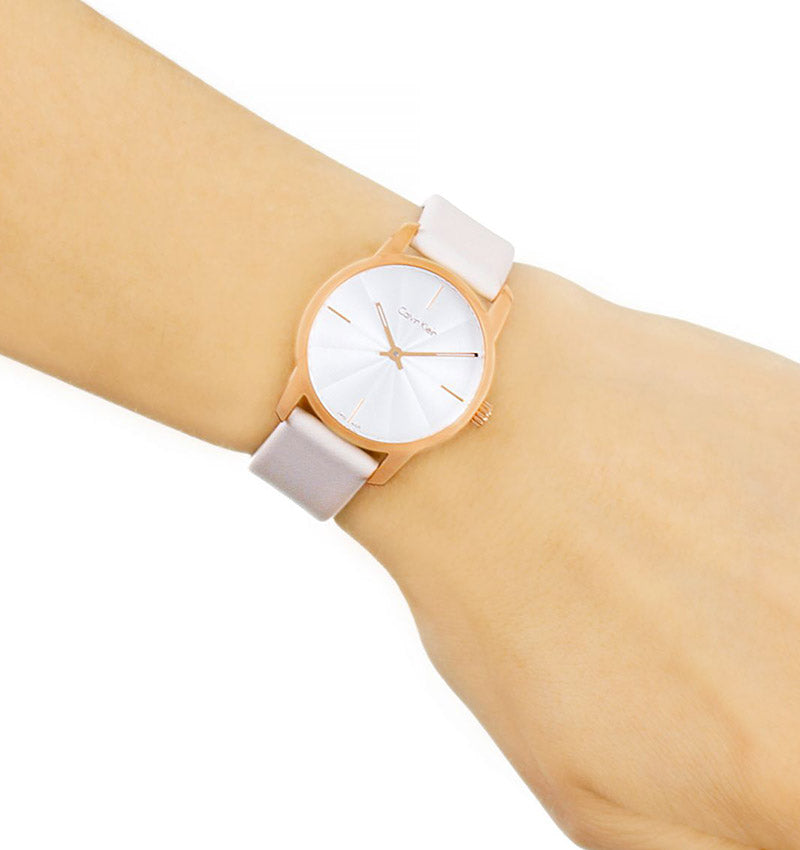 Calvin Klein City Silver Dial White Leather Strap Watch for Women - K2G236X6 Watches Calvin Klein   