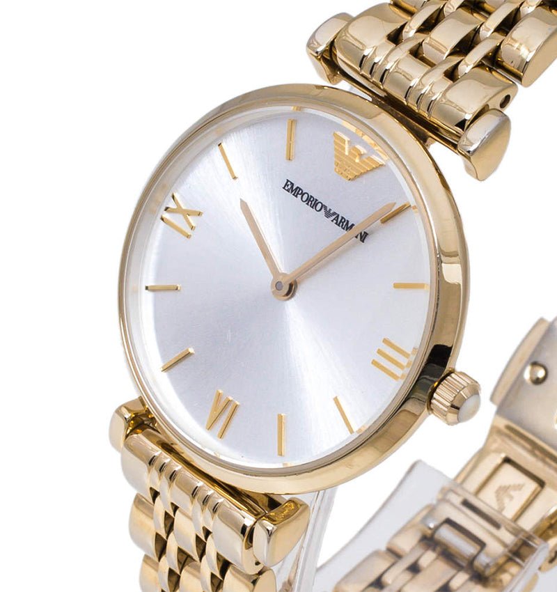 Emporio Armani Gianni T Bar Silver Dial Gold Stainless Steel Strap Watch For Women - AR1877 Watches Emporio Armani   