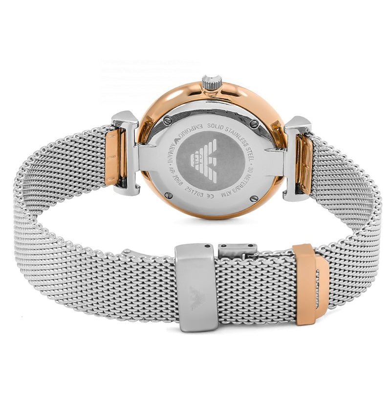 Emporio Armani Retro Mother of Pearl Dial Silver Mesh Bracelet Watch For Women - AR2067 Watches Emporio Armani   