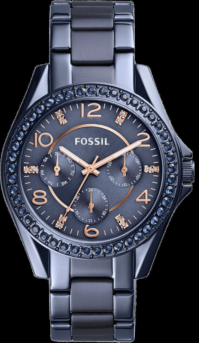 Fossil Riley Quartz Blue Dial Blue Steel Strap Watch for Women - ES4294 Watches Fossil   