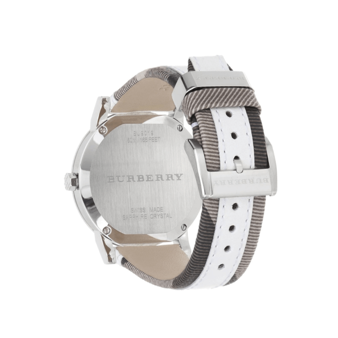 Burberry The City Silver Dial White Leather Strap Watch for Women - BU9019 Watches Burberry   