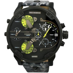 Diesel Big Daddy Chronograph Black Dial Black Leather Strap Watch For Men - DZ7311 Watches Diesel   