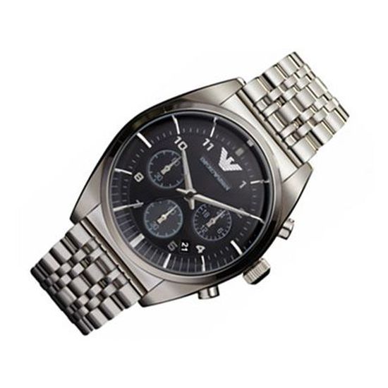 Emporio Armani Franco Black Dial Silver Stainless Steel Strap Watch For Men - AR0373 Watches Emporio Armani   