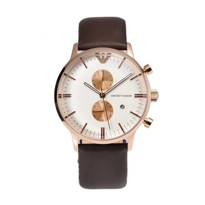 Emporio Armani Gianni Classic Chronograph White Dial Brown Leather Strap Watch For Men - AR0398 Watches Emporio Armani   