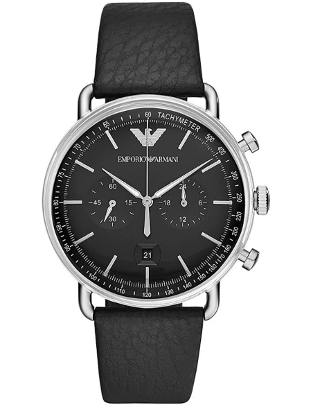 Emporio Armani Aviator Chronograph Black Dial Black Leather Strap Watch For Men - AR11143 Watches Emporio Armani   