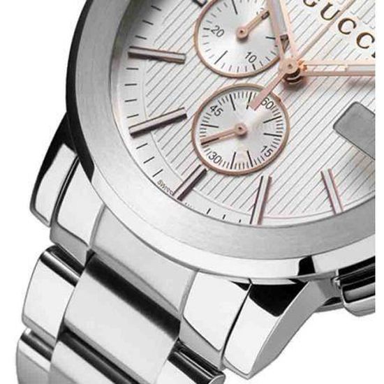 Gucci G Chrono Chronograph Silver Dial Silver Steel Strap Watch For Men - YA101201 Watches Gucci   