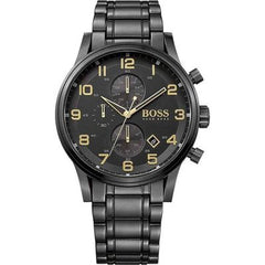 Hugo Boss Aeroliner Black Dial Black Steel Strap Watch for Men - 1513275 Watches Hugo Boss   