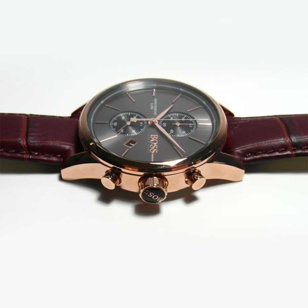 Hugo Boss Jet Grey Dial Brown Leather Strap Watch for Men - 1513281 Watches Hugo Boss   