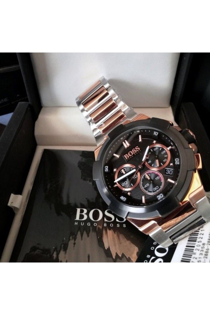 Hugo Boss Supernova Black Dial Two Tone Steel Strap Watch for Men - 1513358 Watches Hugo Boss   