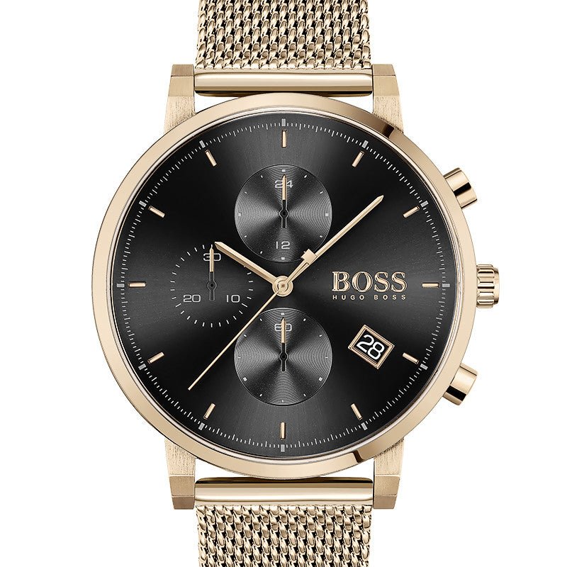 Hugo Boss Integrity Black Dial Gold Mesh Bracelet Watch for Men - 1513808 Watches Hugo Boss   