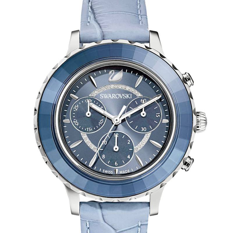 Swarovski Octea Lux Chrono Blue Dial Blue Leather Strap Watch for Women - 5580600 Watches Swarovski   