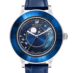 Swarovski Octea Lux Moon Crystal Blue Dial Blue Leather Strap Watch for Women - 5516305 Watches Swarovski   