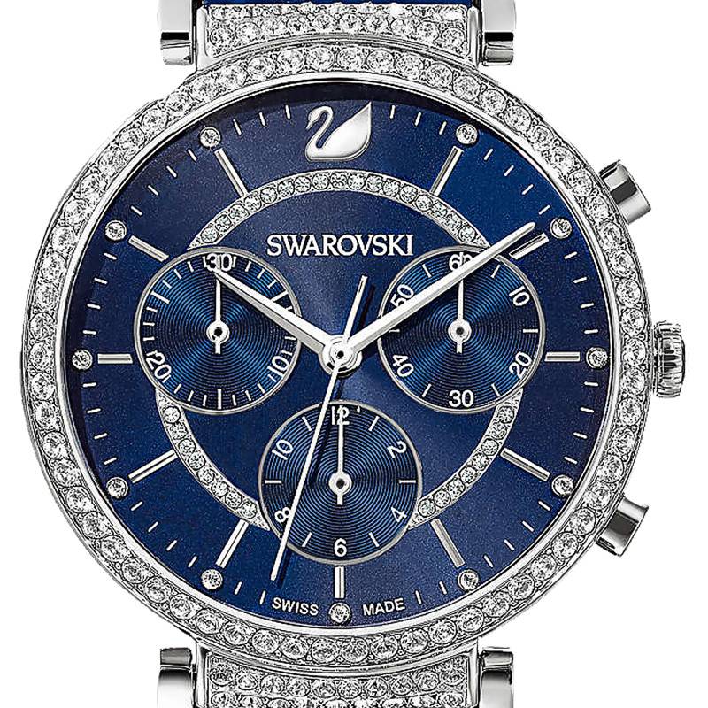 Swarovski Passage Chrono Crystal Blue Dial Blue Leather Strap Watch for Women - 5580342 Watches Swarovski   