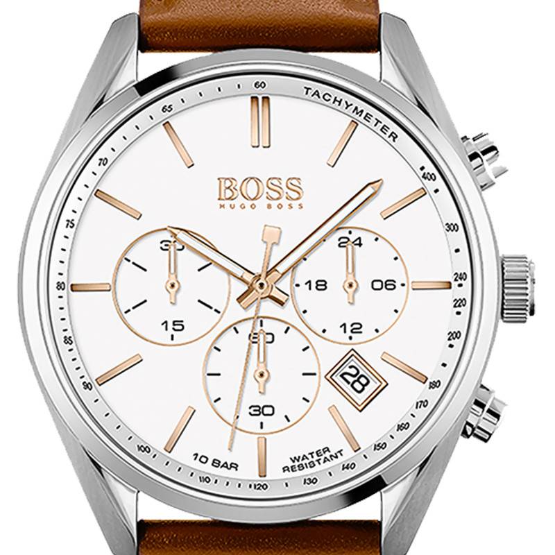 Hugo Boss Champion White Dial Brown Leather Strap Watch for Men - 1513879 Watches Hugo Boss   