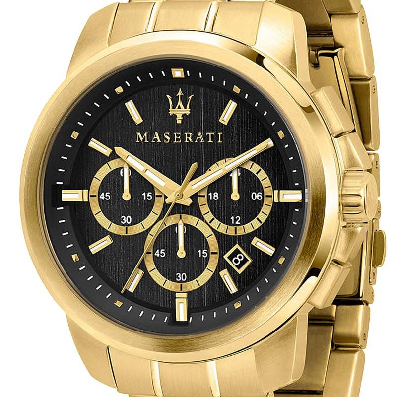 Maserati Successo 44mm Black Dial Gold Stainless Steel Strap Watch For Men - R8873621013 Watches Maserati   