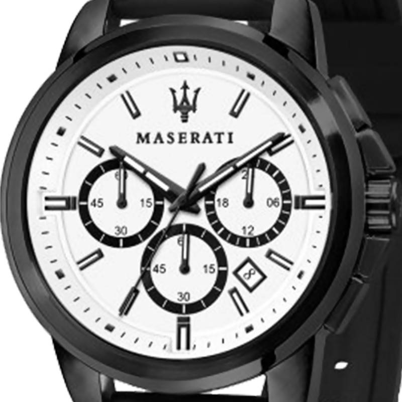 Maserati Successo 44mm White Dial Black Silicone Strap Watch For Men - R8871621010 Watches Maserati   