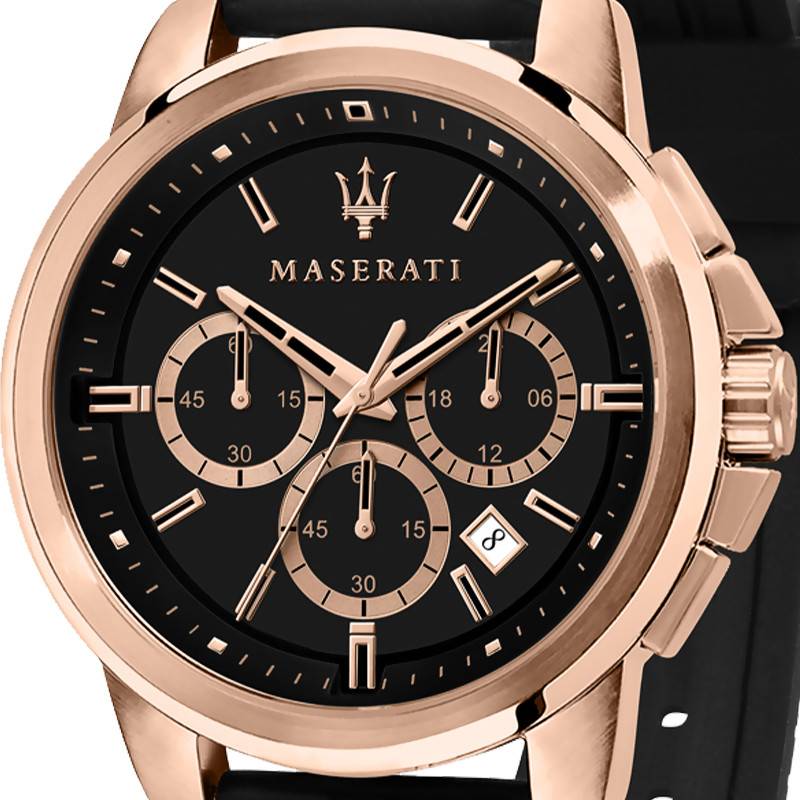 Maserati Successo 44mm Black Rose Gold Dial Black Rubber Strap Watch For Men - R8871621012 Watches Maserati   