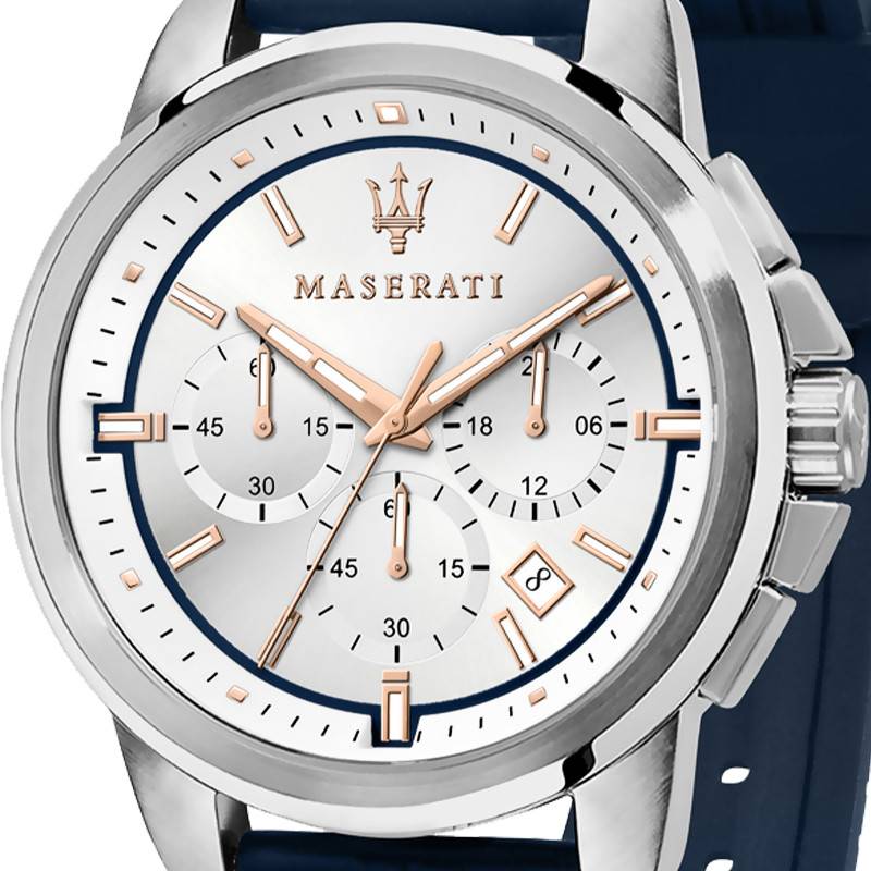 Maserati Successo Chronograph White Dial Blue Rubber Strap Watch For Men - R8871621013 Watches Maserati   