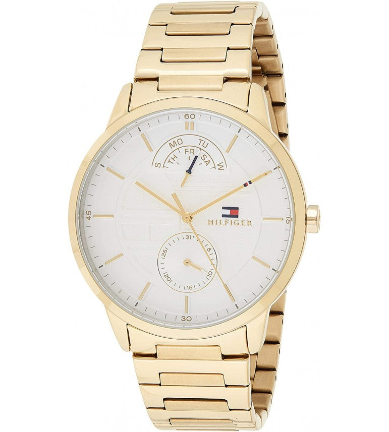 Tommy Hilfiger Hunter White Dial Gold Stainless Steel Strap Watch for Men - 1791609 Watches Tommy Hilfiger   