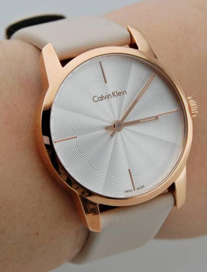 Calvin Klein City Silver Dial White Leather Strap Watch for Women - K2G236X6 Watches Calvin Klein   