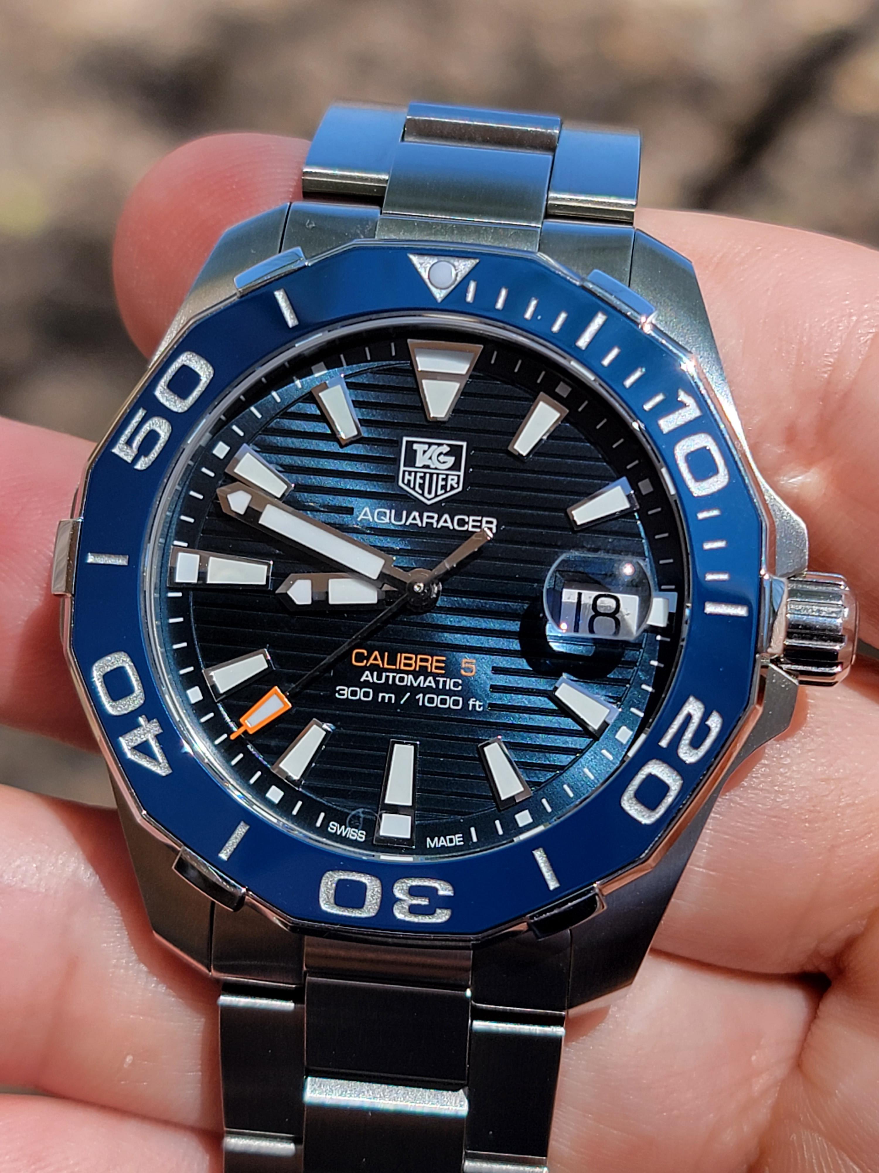 Tag Heuer Aquaracer Calibre 5 Blue Dial Silver Steel Strap Watch for Men - WAY211C.BA0928 Watches Tag Heuer   