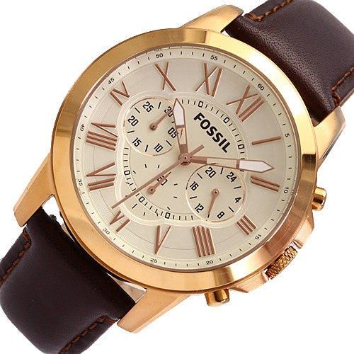 Fossil Grant Chronograph White Dial Brown Leather Strap Watch for Men - FS4991 Watches Fossil   