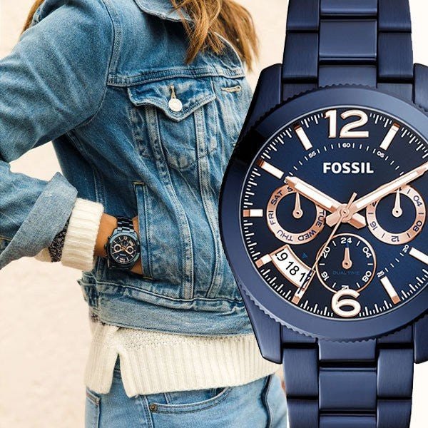 Fossil Perfect Boyfriend Multifunction Blue Dial Blue Steel Strap Watch for Women - ES4093 Watches Fossil   