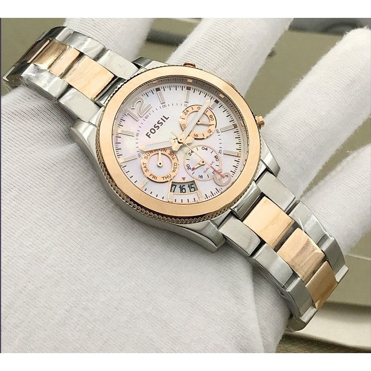 Fossil Perfect Boyfriend Mother of Pearl Dial Two Tone Steel Strap Watch for Women - ES4135 Watches Fossil   