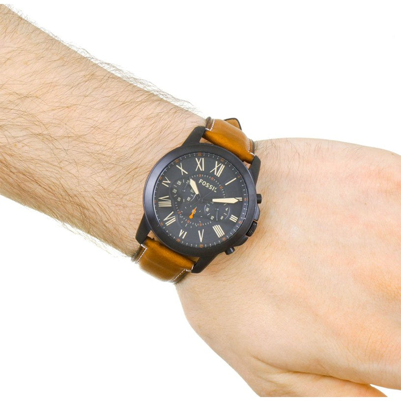 Fossil Grant Chronograph Black Dial Brown Leather Strap Watch for Men - FS5241 Watches Fossil   