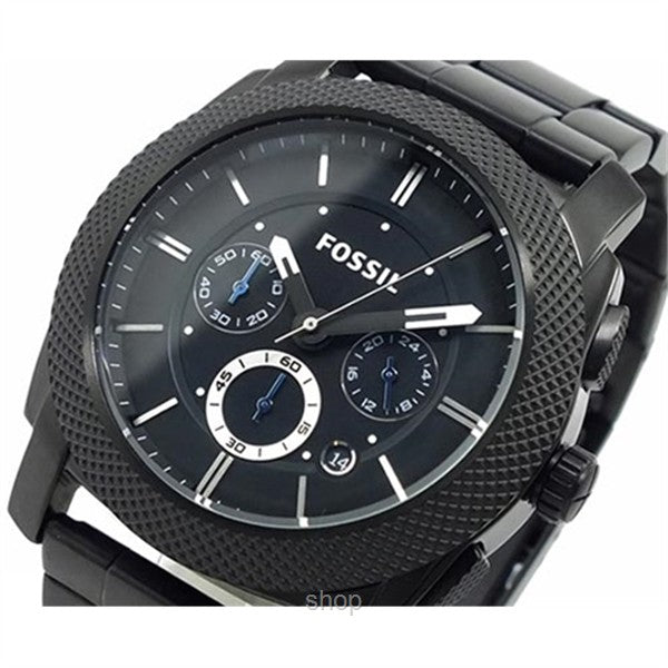 Fossil Machine Chronograph Black Dial Black Steel Strap Watch for Men - FS4552 Watches Fossil   