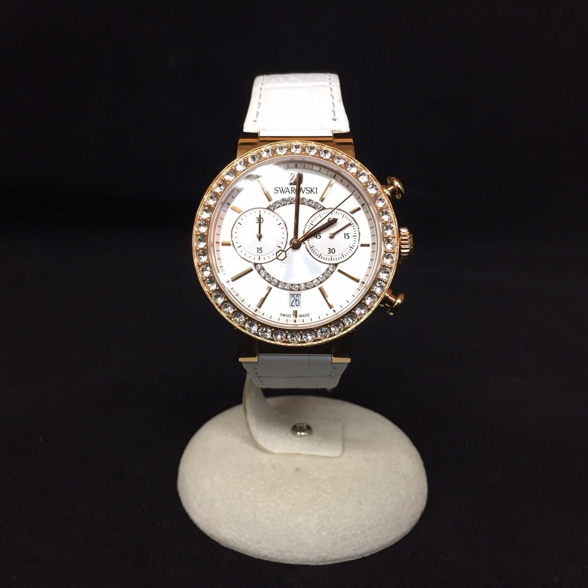 Swarovski Citra Sphere Chrono White Dial White Leather Strap Watch for Women - 5080602 Watches Swarovski   