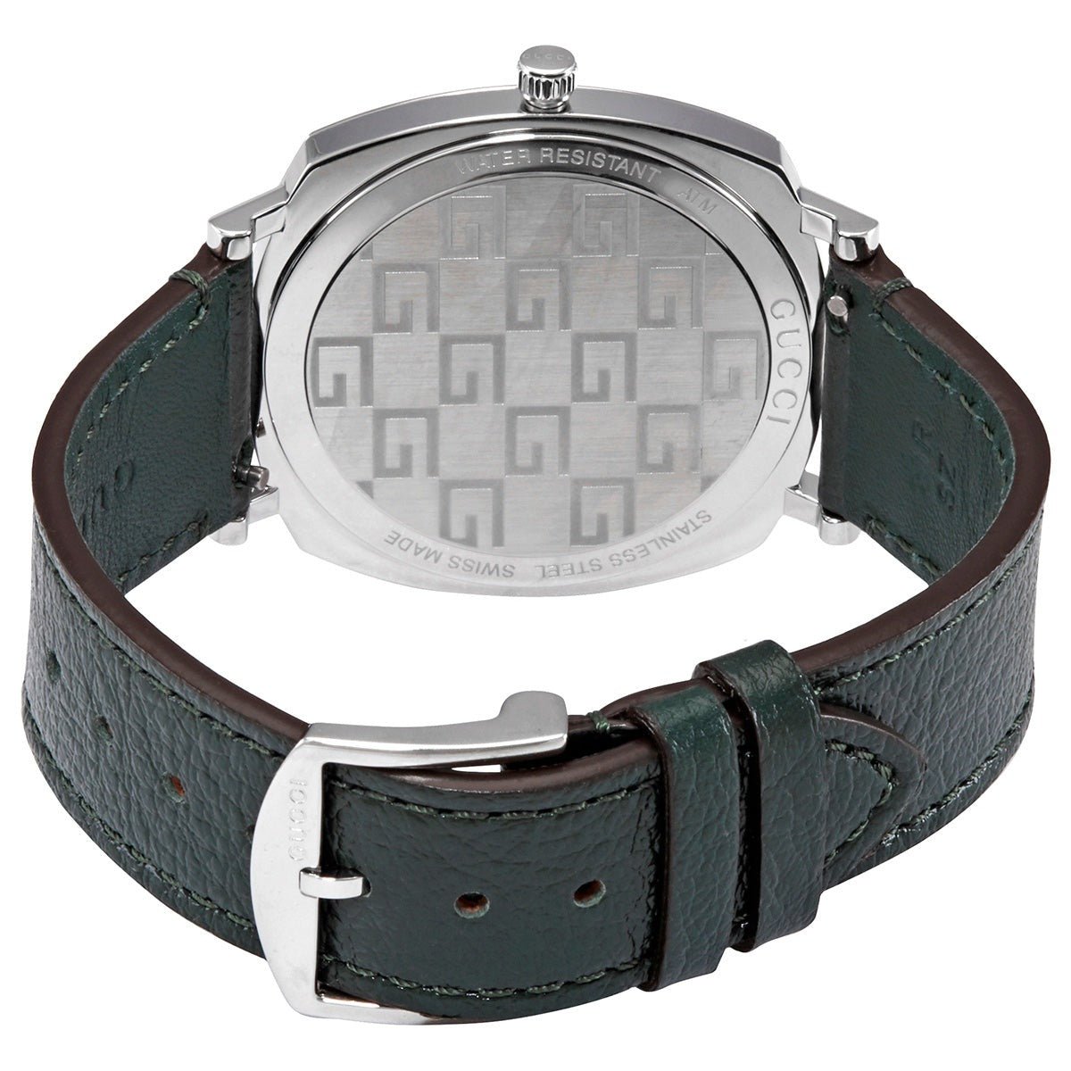 Gucci Grip Silver Dial Green Leather Strap Unisex Watch - YA157412 Watches Gucci   