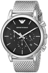 Emporio Armani Luigi Chronograph Black Dial Silver Mesh Bracelet Watch For Men - AR1811 Watches Emporio Armani   